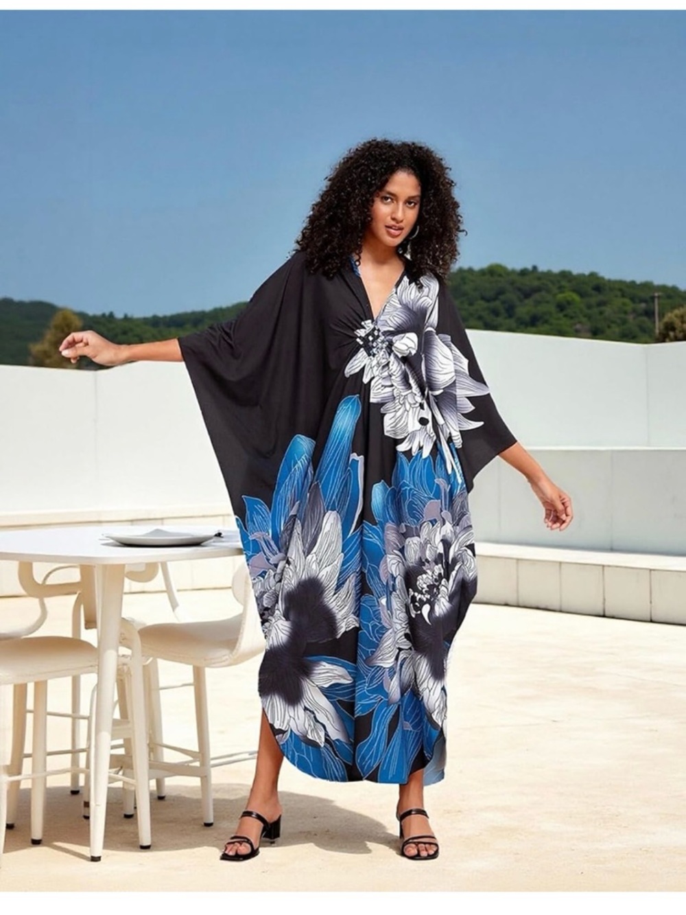 Kaftan Dress Long Women M-Plus Size V Neck Batwing Sleeve Beach Cover Lounge OS